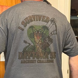 Grey T-Shirt with a green cobra on the back featuring a brown bow and arrow